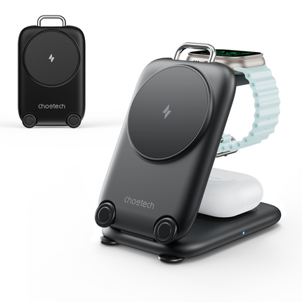 Choetech MagLeap 15W Travel 3-in-1 Foldable Magnetic Wireless Charger - Black