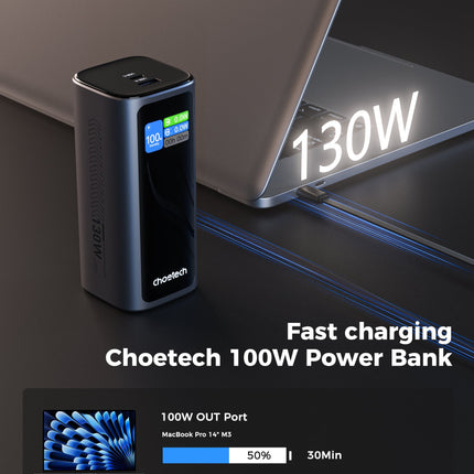 Choetech PowerLeap 20000mAh 130W Built-in USB-C Cable TFT Display Fast Charging Power Bank