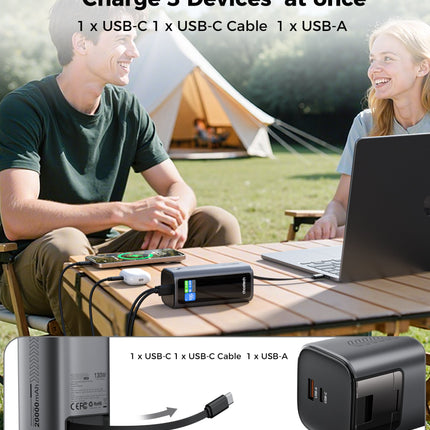 Choetech PowerLeap 20000mAh 130W Built-in USB-C Cable TFT Display Fast Charging Power Bank