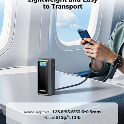 Choetech PowerLeap 20000mAh 130W Built-in USB-C Cable TFT Display Fast Charging Power Bank