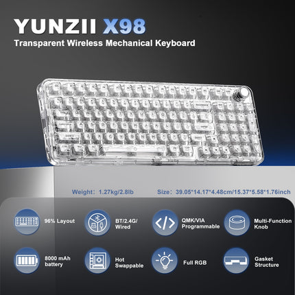 YUNZII X98 Transparent QMK/VIA Wireless Mechanical Keyboard