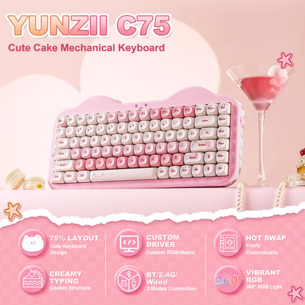 YUNZII C75 Cake Meow Hot-Swap Wireless Mechanical Keyboard