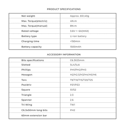 HOTO 3.6V ELECTRIC SCREWDRIVER KIT
