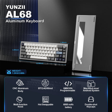 YUNZII AL68 QMK/VIA Tri-Mode Hot-Swap Wireless Mechanical Keyboard