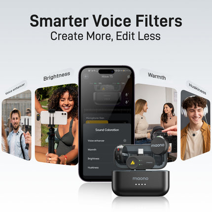 MAONO WAVE T5 Wireless Lavalier Microphone (2MICS) Combo For Carmera / Lightning / Type-C