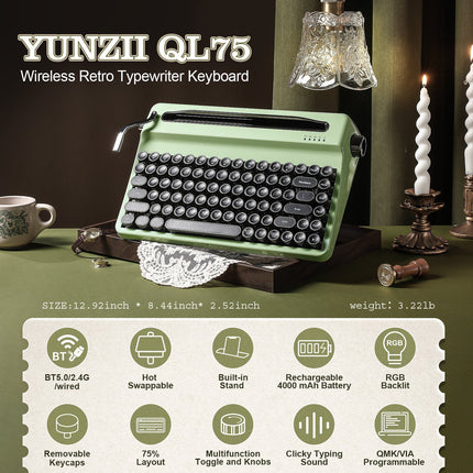 YUNZII QL75 Retro Typewriter QMK/VIA Wireless Mechanical Keyboard