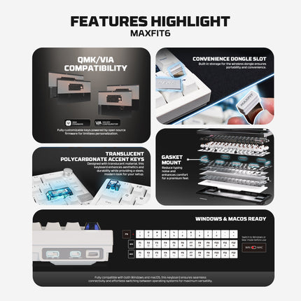 Fantech MAXFIT6 65% Hot-Swap QMK/VIA Wireless Mechanical Keyboard with Knob