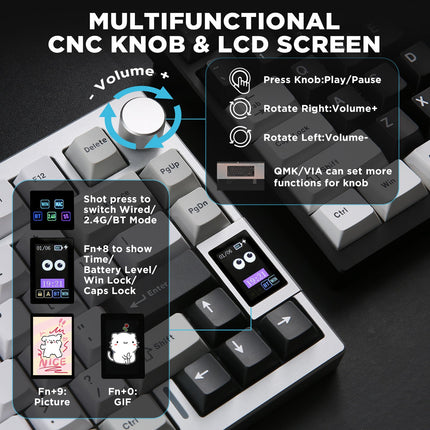 YUNZII AL80 QMK Aluminum Wireless Mechanical Keyboard with LCD Screen