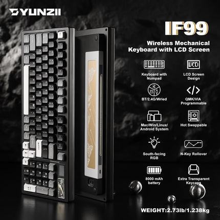 YUNZII IF99 QMK/VIA Full Size Wireless Mechanical Keyboard with LCD Screen