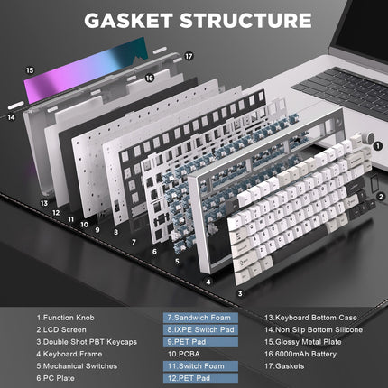 YUNZII AL80 QMK Aluminum Wireless Mechanical Keyboard with LCD Screen