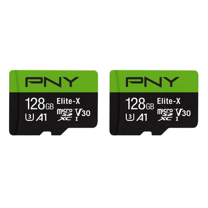 PNY 128GB Elite-X U3 V30 A1 MicroSDXC Memory Card Up to 100MB/s Read - 2 pack w/Adapter