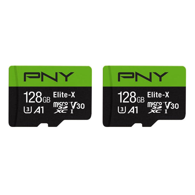 PNY 128GB Elite-X U3 V30 A1 MicroSDXC Memory Card Up to 100MB/s Read - 2 pack w/Adapter