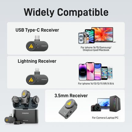 MAONO WAVE T5 Wireless Lavalier Microphone (2MICS) Combo For Carmera / Lightning / Type-C