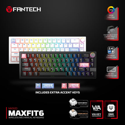 Fantech MAXFIT6 65% Hot-Swap QMK/VIA Wireless Mechanical Keyboard with Knob