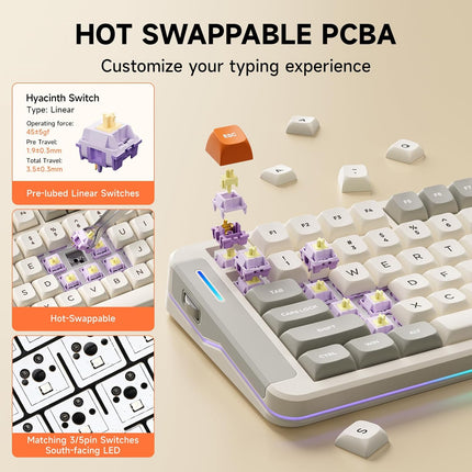 MCHOSE X75 V2 Gasket Mount 75% Layout Hot-Swap Wireless Mechanical Keyboard