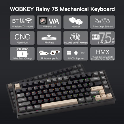 WOBKEY Rainy 75 Aluminum RGB Wireless Mechanical Keyboard