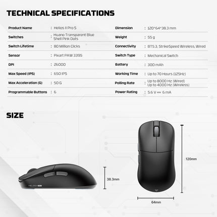 Fantech HELIOS II PRO S XD3V3 8K Wireless Gaming Mouse included 8K Dongle