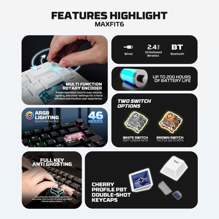 Fantech MAXFIT6 65% Hot-Swap QMK/VIA Wireless Mechanical Keyboard with Knob