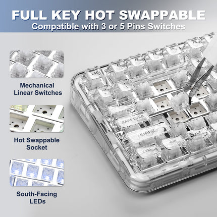YUNZII X98 Transparent QMK/VIA Wireless Mechanical Keyboard