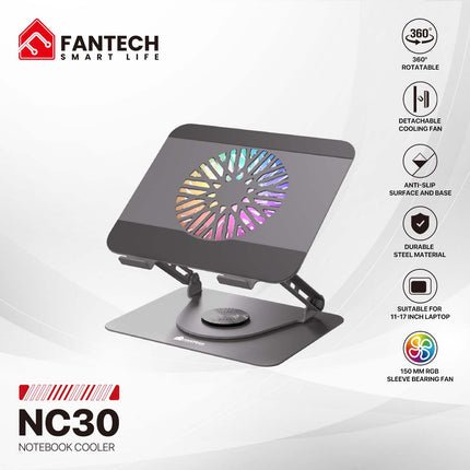 Fantech NC30 Notebook Laptop Cooler RGB Cooling Stand with 360° Rotating Base - Grey