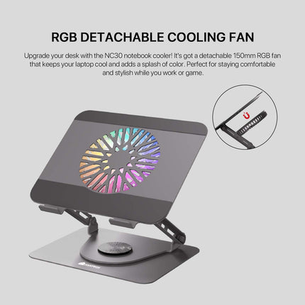 Fantech NC30 Notebook Laptop Cooler RGB Cooling Stand with 360° Rotating Base - Grey