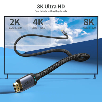 Choetech VisionLink 8K HDMI 2.1 High Speed Dynamic HD Nylon Braided Cable - 48Gbps 8K@60Hz, 2m