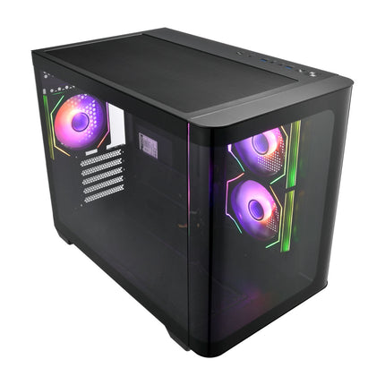 FSP S380 Micro ATX Case Tempered glass 3D Curved Side Panel with 3 ARGB fans, NO PSU