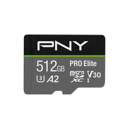PNY 512GB PRO Elite U3 V30 A2 MicroSDXC Memory Card Up to 100MB/s Read w/Adapter