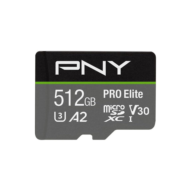 PNY 512GB PRO Elite U3 V30 A2 MicroSDXC Memory Card Up to 100MB/s Read w/Adapter