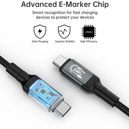 Choetech HyperLink 240W USB-C to C Fast Charging Nylon Cable - 40Gbps 8K@60Hz, 2m/1.2m
