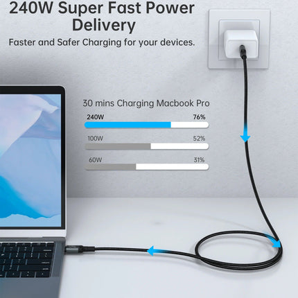 Choetech HyperLink 240W USB-C to C Fast Charging Nylon Cable - 40Gbps 8K@60Hz, 2m/1.2m