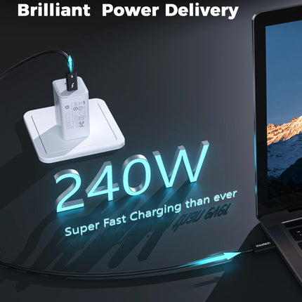 Choetech HyperLink Thunderbolt 5 240W USB-C to C Fast Charging Intel Certified Cable - 120Gbps 8K@60Hz, 1m