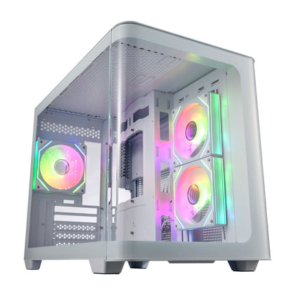 FSP S380 Micro ATX Case Tempered glass 3D Curved Side Panel with 3 ARGB fans, NO PSU