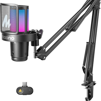 MAONO DGM20WS Wireless RGB Gaming Microphone with Book Arm