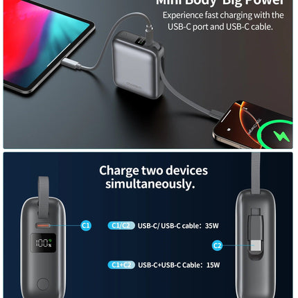 Choetech PowerLeap 10000mAh 35W Built-in USB-C Cable Mini Power Bank