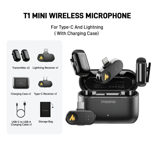 MAONO WAVE T1 MINI Wireless Microphone (2 MICS)