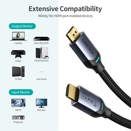 Choetech VisionLink 8K HDMI 2.1 High Speed Dynamic HD Nylon Braided Cable - 48Gbps 8K@60Hz, 2m